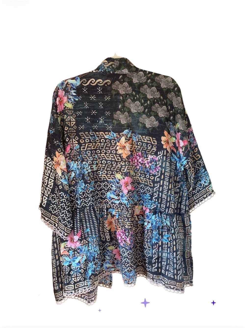 NWOT Johnny Was Black Floral Patchwork Silk Kimono size L - Picture 5 of 16